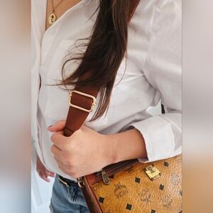 Authentic MCM Visetos Cognac Tan Vintage Crossbody Clutch WOC Shoulder Bag‎